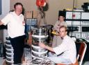George and Shirley Wray look as Paul Connally disassembles the Hanford, WA JEOL 1000C